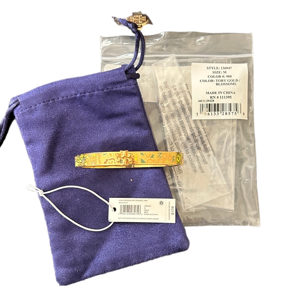Tory Burch NWT Kira Blossom Ground-Off Enamel 7mm Bracelet MSRP $178